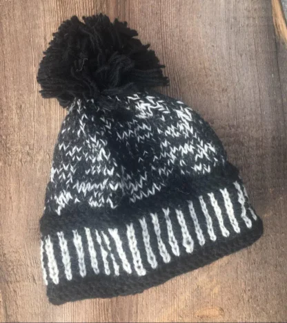 Australian Merino Wool Black & White Bobble Hat from Brooklyn Bag at Moosestrum.com