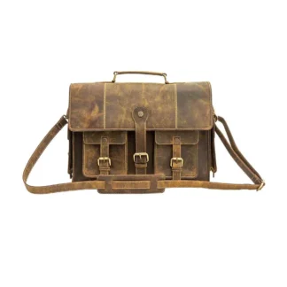 Distressed Vintage Leather Messenger Briefcase from Brooklyn Bag at Moosestrum.com