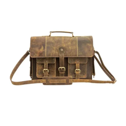 Distressed Vintage Leather Messenger Briefcase from Brooklyn Bag at Moosestrum.com