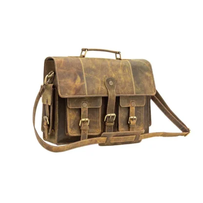 Distressed Vintage Leather Messenger Briefcase from Brooklyn Bag at Moosestrum.com