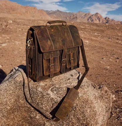 Distressed Vintage Leather Messenger Briefcase from Brooklyn Bag at Moosestrum.com