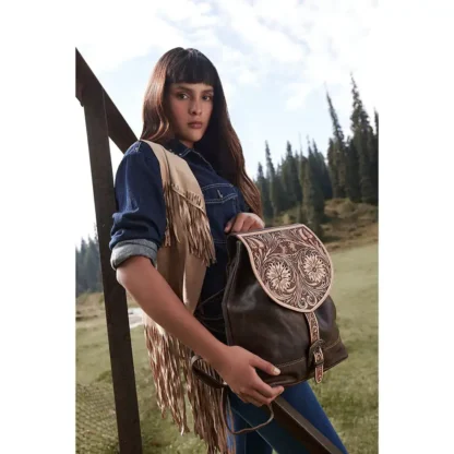 Rolling Plains Hand-Tooled Backpack Bag - Image 5
