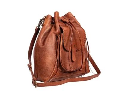 Leather Bucket Drawstring Bag - Image 2