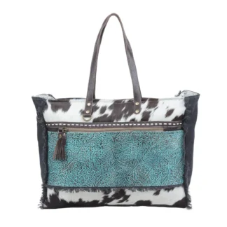 Sea Grass Embossed Leather & Hairon Weekender Tote Bag from Brooklyn Ba