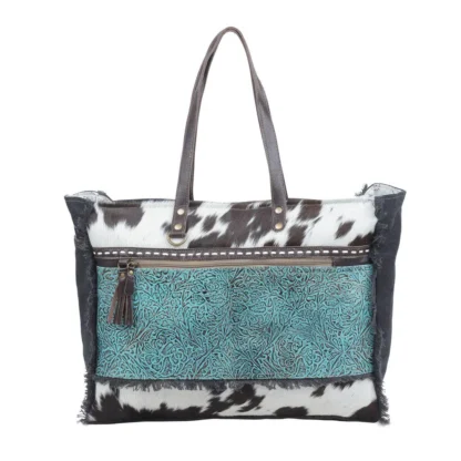 Sea Grass Embossed Leather & Hairon Weekender Tote Bag from Brooklyn Ba