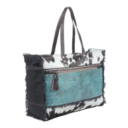 Sea Grass Embossed Leather & Hairon Weekender Tote Bag from Brooklyn Ba