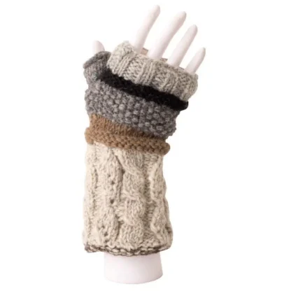 Unisex Australian Merino Wool Cable/Striped Fingerless Gloves from Brooklyn Bag
