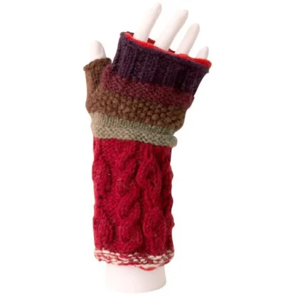 Unisex Australian Merino Wool Cable/Striped Fingerless Gloves from Brooklyn Bag