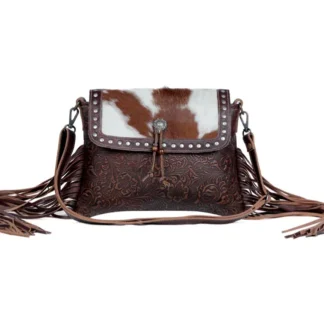 Carved Blossoms Leather & Hairon Fringe Shoulder Bag