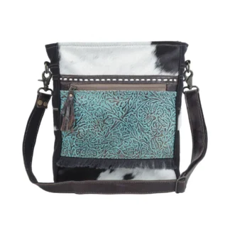 Forest Sky Embossed Leather & Hairon Crossbody Shoulder Bag