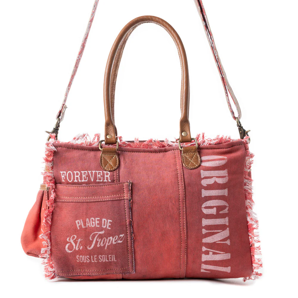 Coastal Steel Red Washed Denim Tote