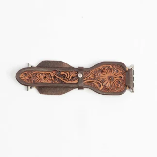 Lone Star Handtooled Leather Watch Band in Antique Mahogany