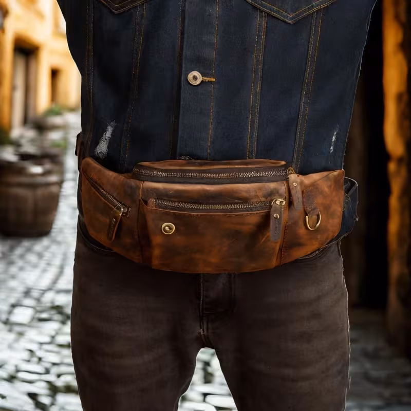 Crazy Horse Leather Belt Bag Waist Pack - Image 2