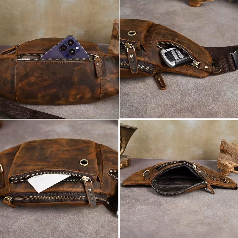 Crazy Horse Leather Belt Bag Waist Pack - Image 3
