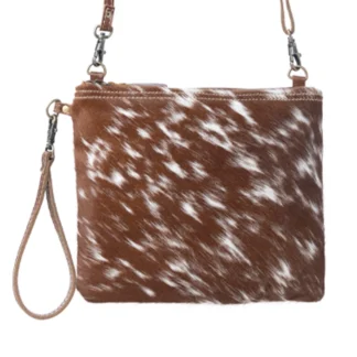 White & Brown Shade Leather Hairon Small Crossbody