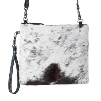 White & Black Shade Leather Hairon Small Crossbody
