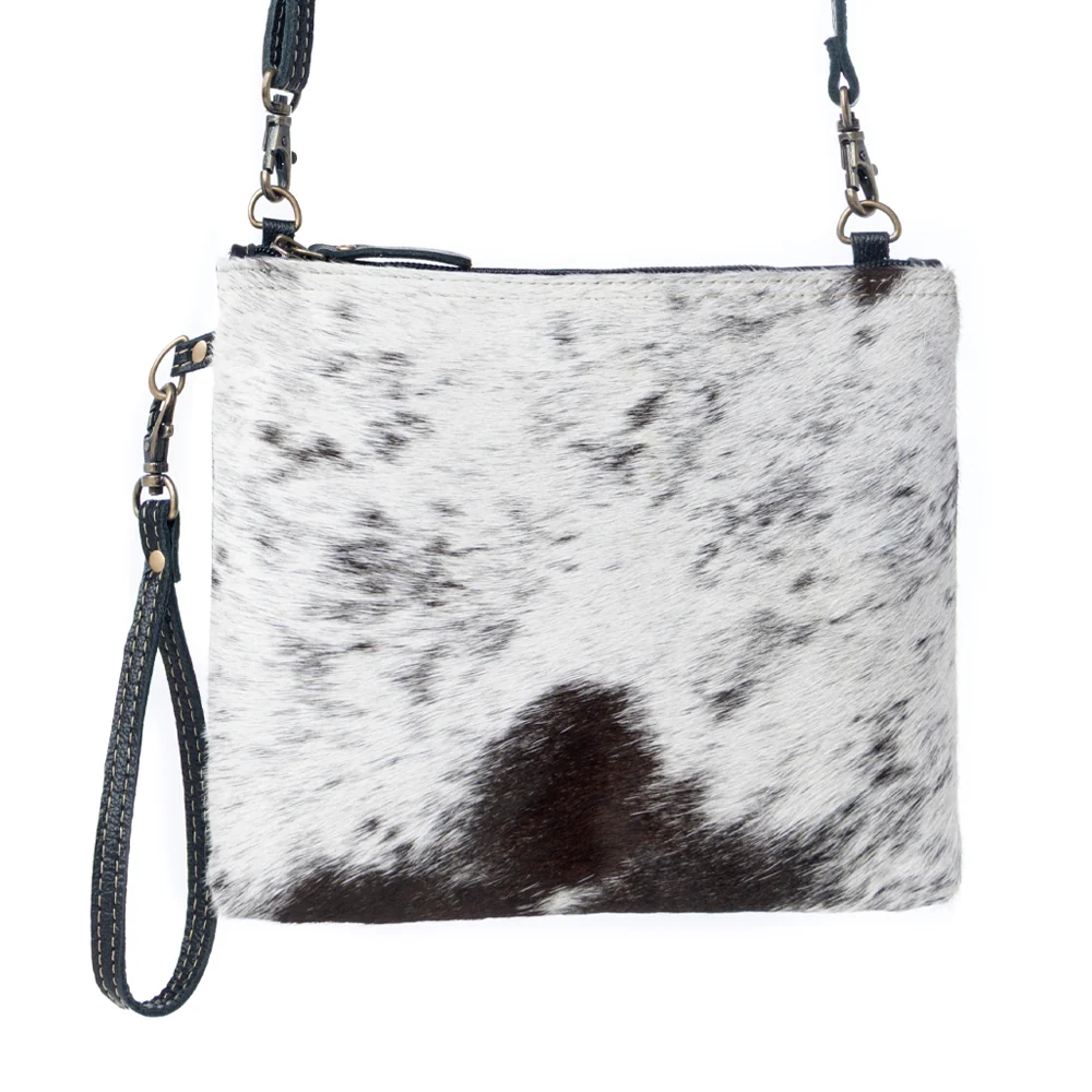 White & Black Shade Leather Hairon Small Crossbody