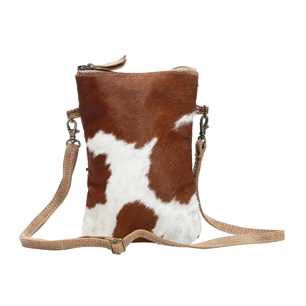 Brown & White Leather Hairon Small Crossbody Bag