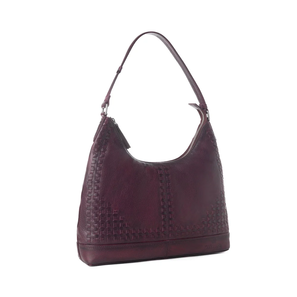 Marlowe Dusk Veg Tanned Leather Shoulder Bag in Deep Plum