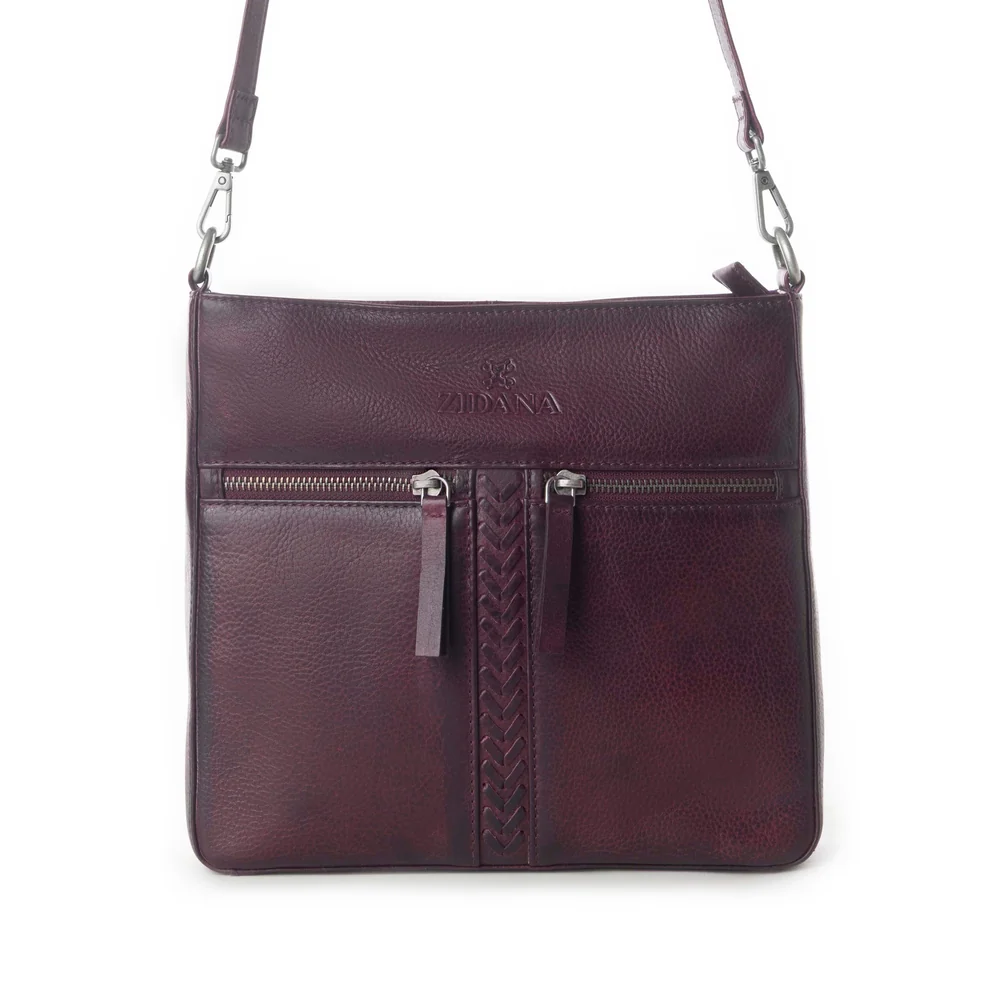 El Paso Veg Tanned Leather Crossbody Bag in Maroon