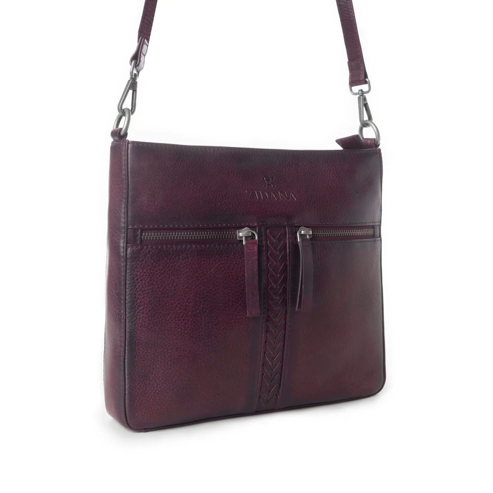 El Paso Veg Tanned Leather Crossbody Bag in Maroon - Image 2