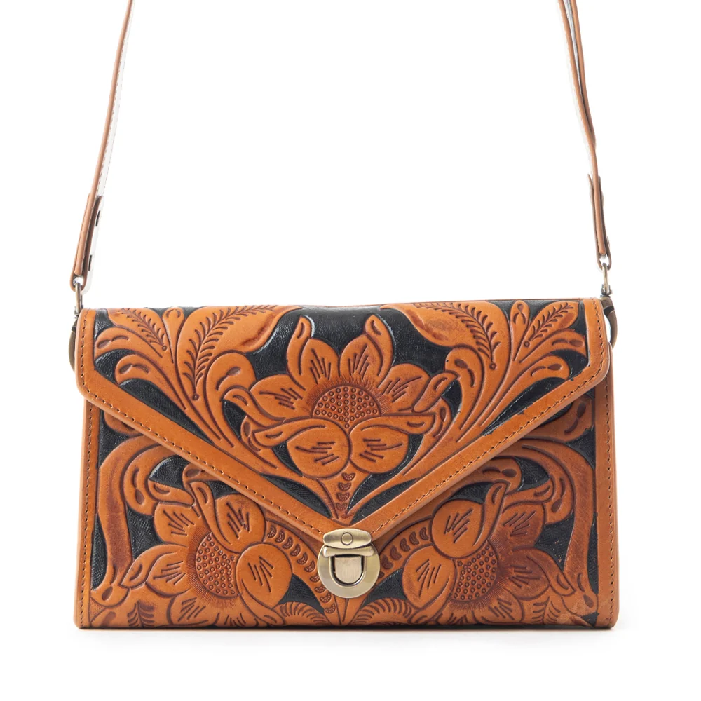Circe Hand-Tooled Leather Small Crossbody Shoulder Bag
