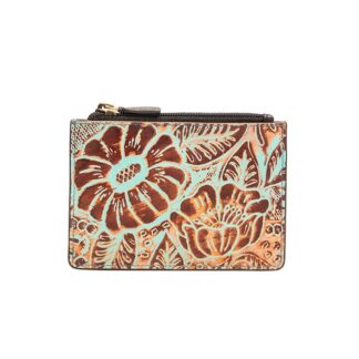 Turquoise Embossed Leather Card Holder
